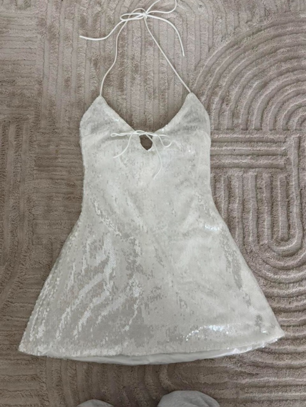 Princess Polly White Sequin Tie-Neck Dress